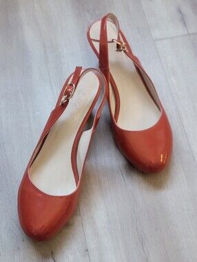 ✨ Bella Siba Italia Burnt Orange Patent Leather Slingback Wedges - 38